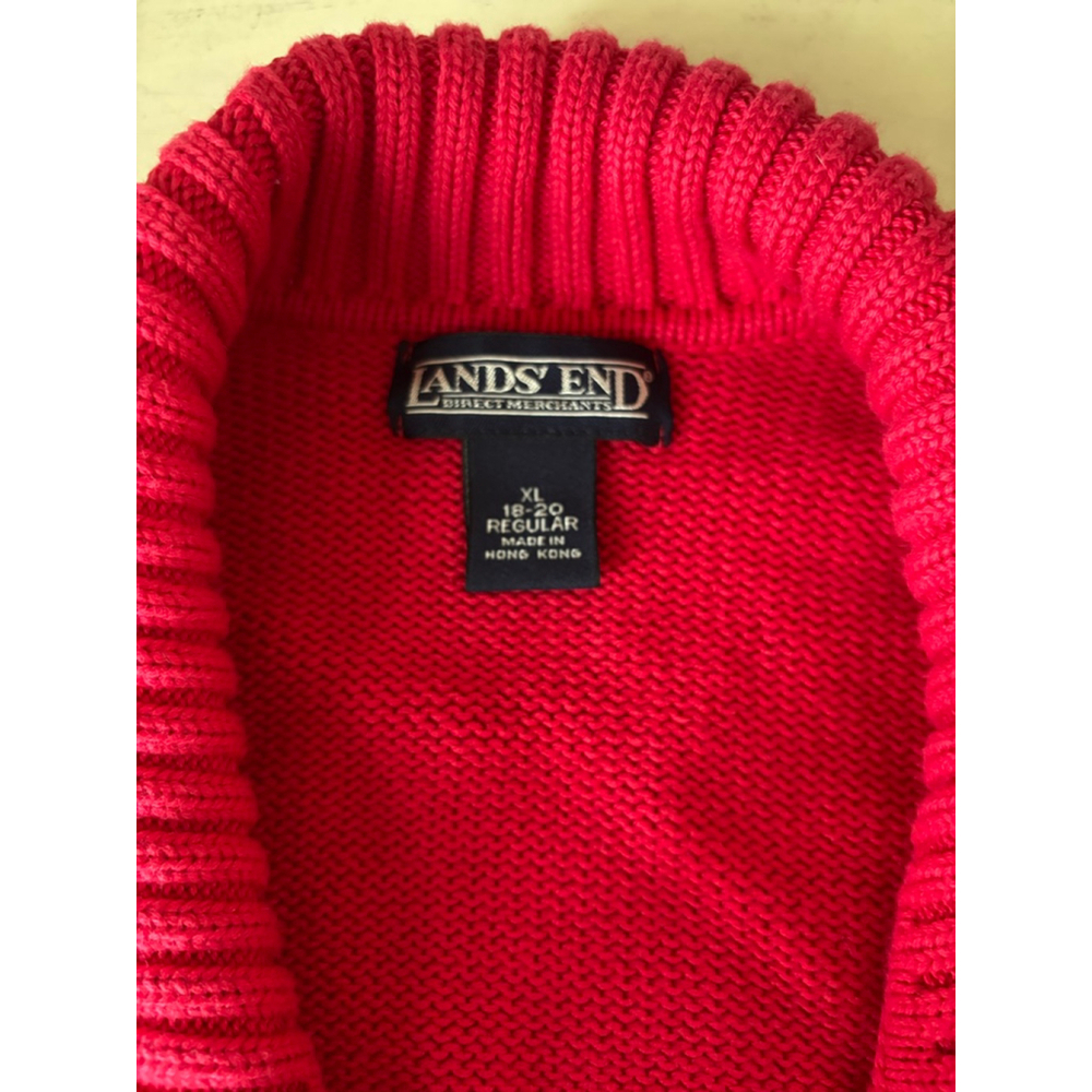 VGUC Lands End 100% Cotton Red Button Down Cardigan | Sz 18-20 - Picture 8 of 11